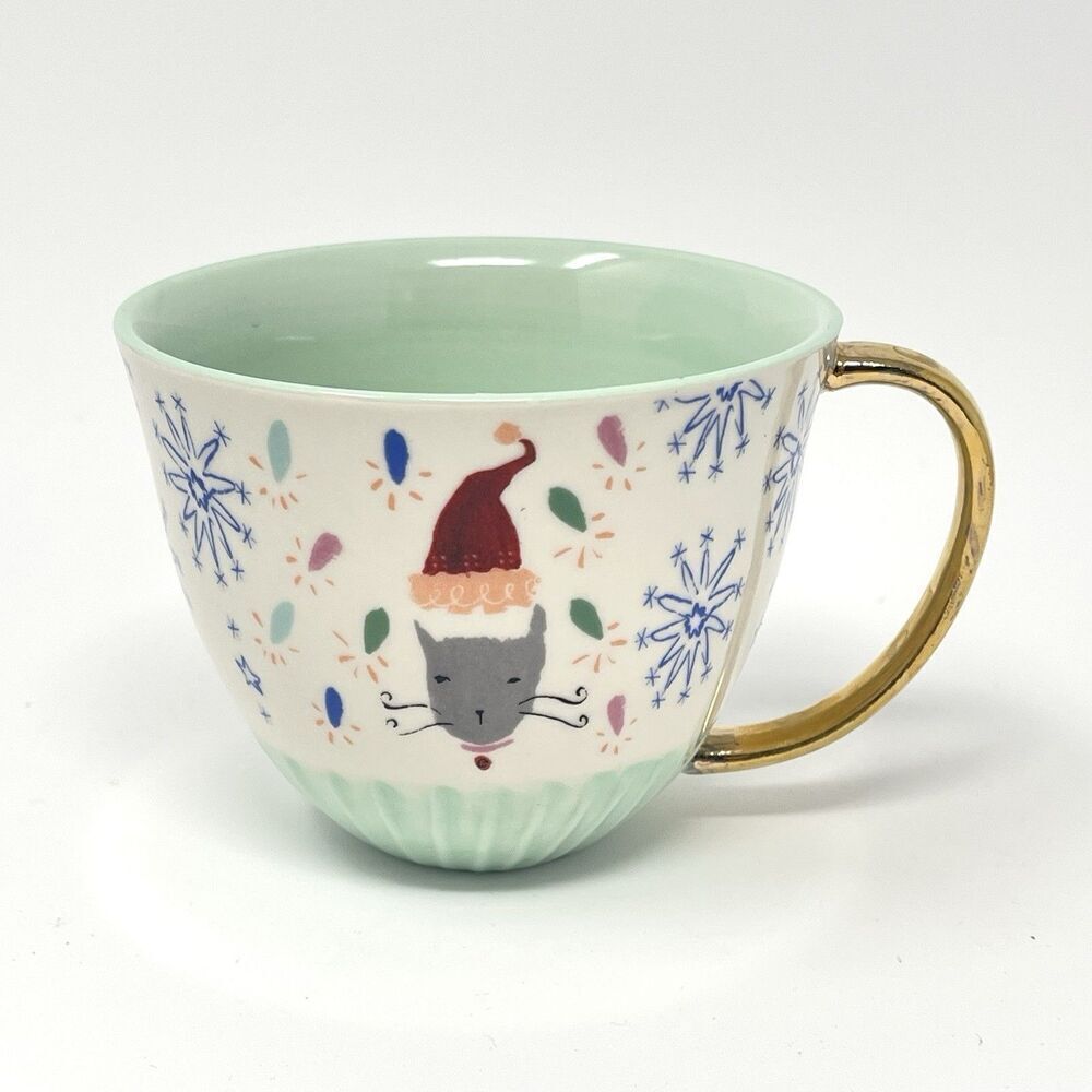 NEW Anthropologie Holiday Spirit Christmas Cat Santa Hat Emily Isabella Green